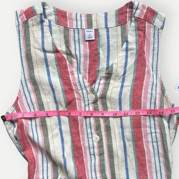 Old Navy Sleeveless Striped Linen Blend Colorful V-Neck Midi Tank Dress. XS. NEW - Picture 4 of 9